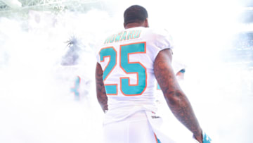 MIAMI, FL - OCTOBER 21: Xavien Howard #25 of the Miami Dolphins is introduced before the game against the Detroit Lions at Hard Rock Stadium on October 21, 2018 in Miami, Florida. (Photo by Mark Brown/Getty Images)