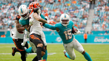 MIAMI, FLORIDA - DECEMBER 22: Albert Wilson #15 of the Miami Dolphins runs with the ball against the Cincinnati Bengals during the fourth quarter at Hard Rock Stadium on December 22, 2019 in Miami, Florida. (Photo by Michael Reaves/Getty Images)