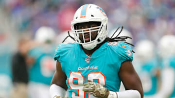 MIAMI, FLORIDA - NOVEMBER 17: Avery Moss #93 of the Miami Dolphins looks on against the Buffalo Bills during the fourth quarter at Hard Rock Stadium on November 17, 2019 in Miami, Florida. (Photo by Michael Reaves/Getty Images)