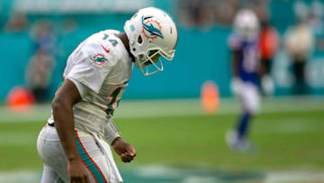 Miami Dolphins Miami Dolphins quarterback Jacoby Brissett (14), walks dejected during fourth quarter action against Buffalo Bills during NFL game at Hard Rock Stadium Sunday in Miami Gardens.Dolphins V Bills 12