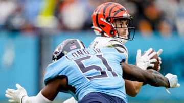 Tennessee Titans linebacker David Long Jr. (51) breaks up a pass intended for Cincinnati Bengals wide receiver Trent Taylor (11) during the third quarter at Nissan Stadium Sunday, Nov. 27, 2022, in Nashville, Tenn.Nfl Cincinnati Bengals At Tennessee Titans