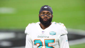 Dec 26, 2020; Paradise, Nevada, USA; Miami Dolphins cornerback Xavien Howard (25) against the Las Vegas Raiders at Allegiant Stadium. Mandatory Credit: Mark J. Rebilas-USA TODAY Sports