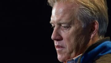 Feb 25, 2016; Indianapolis, IN, USA; Denver Broncos executive vice president of football operations and general manager John Elway speaks to the media during the 2016 NFL Scouting Combine at Lucas Oil Stadium. Mandatory Credit: Trevor Ruszkowski-USA TODAY Sports
