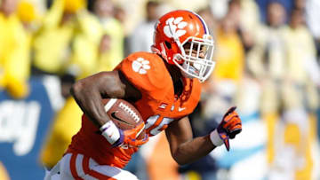 Nov 15, 2014; Atlanta, GA, USA; Clemson Tigers safety T.J. Green (15) returns a kickoff against the Georgia Tech Yellow Jackets in the second quarter at Bobby Dodd Stadium. Mandatory Credit: Brett Davis-USA TODAY Sports