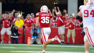 Oct 10, 2015; Lincoln, NE, USA; Nebraska Cornhuskers fullback Andy Janovich (35) breaks free to score against the Wisconsin Badgers at Memorial Stadium. Wisconsin defeated Nebraska 23-21. Mandatory Credit: Steven Branscombe-USA TODAY Sports