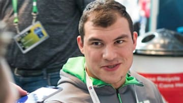Feb 26, 2016; Indianapolis, IN, USA; Georgia Tech defensive lineman Adam Gotsis speaks to the media during the 2016 NFL Scouting Combine at Lucas Oil Stadium. Mandatory Credit: Trevor Ruszkowski-USA TODAY Sports