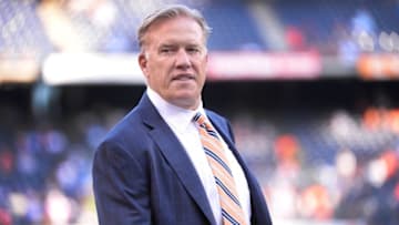 Oct 13, 2016; San Diego, CA, USA; Denver Broncos general manager John Elway looks on before the game against the San Diego Chargers at Qualcomm Stadium. San Diego won 21-13. Mandatory Credit: Orlando Ramirez-USA TODAY Sports