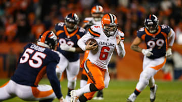 DENVER, CO - DECEMBER 15: Quarterback Baker Mayfield #6 of the Cleveland Browns scrambles against the Denver Broncos in the third quarter of a game at Broncos Stadium at Mile High on December 15, 2018 in Denver, Colorado. (Photo by Matthew Stockman/Getty Images)