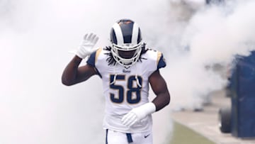 LOS ANGELES, CALIFORNIA - SEPTEMBER 15: Cory Littleton #58 of the Los Angeles Rams runs onto the field before the game against the New Orleans Saints at Los Angeles Memorial Coliseum on September 15, 2019 in Los Angeles, California. (Photo by Sean M. Haffey/Getty Images)