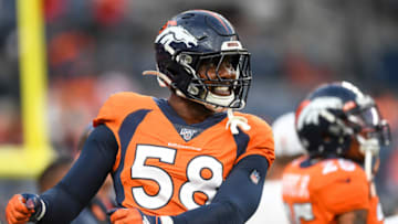 DENVER, CO - OCTOBER 17: Von Miller #58 of the Denver Broncos warms up before a game against the Kansas City Chiefs at Empower Field at Mile High on October 17, 2019 in Denver, Colorado. (Photo by Dustin Bradford/Getty Images)