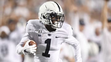 COLLEGE PARK, MD - SEPTEMBER 27: KJ Hamler #1 of the Penn State Nittany Lions runs with the ball during a college football game against the Maryland Terrapins at Capital One Field at Maryland Stadium on September 27, 2019 in College Park, Maryland. (Photo by Mitchell Layton/Getty Images)