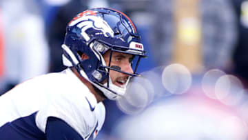 INDIANAPOLIS, INDIANA - OCTOBER 27: Brandon Allen #2 of the Denver Broncos warms up before the game against the Indianapolis Colts at Lucas Oil Stadium on October 27, 2019 in Indianapolis, Indiana. (Photo by Justin Casterline/Getty Images)