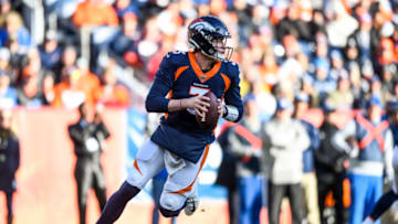 DENVER, CO - DECEMBER 1: Drew Lock #3 of the Denver Broncos rolls out of the pocket before passing against the Los Angeles Chargers in the first quarter of a game at Empower Field at Mile High on December 1, 2019 in Denver, Colorado. (Photo by Dustin Bradford/Getty Images)