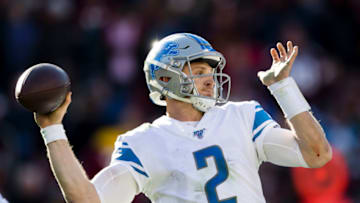 LANDOVER, MD - NOVEMBER 24: Jeff Driskel #2 of the Detroit Lions looks to pass against the Washington Redskins during the first half at FedExField on November 24, 2019 in Landover, Maryland. (Photo by Scott Taetsch/Getty Images)