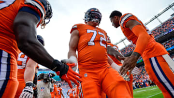 DENVER, CO - DECEMBER 22: Garett Bolles #72 of the Denver Broncos runs onto the field during starting lineup introductions before a game against the Detroit Lions at Empower Field on December 22, 2019 in Denver, Colorado. (Photo by Dustin Bradford/Getty Images)