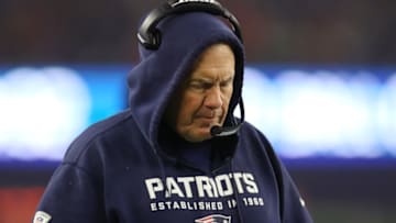 FOXBOROUGH, MASSACHUSETTS - JANUARY 04: Head coach Bill Belichick of the New England Patriots looks on during the AFC Wild Card Playoff game against the Tennessee Titans at Gillette Stadium on January 04, 2020 in Foxborough, Massachusetts. (Photo by Maddie Meyer/Getty Images)