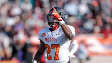 MOBILE, AL - JANUARY 25: Conerback Essang Bassey #27 from Wake Forest of the South Team during the 2020 Resse's Senior Bowl at Ladd-Peebles Stadium on January 25, 2020 in Mobile, Alabama. The North Team defeated the South Team 34 to 17. (Photo by Don Juan Moore/Getty Images)