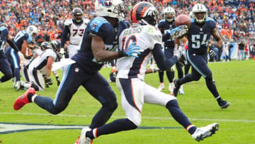 NASHVILLE, TN - DECEMBER 11: Emmanuel Sanders #10 of the Denver Broncos scores a touchdown against the Tennessee Titans during the second half at Nissan Stadium on December 11, 2016 in Nashville, Tennessee. (Photo by Frederick Breedon/Getty Images)