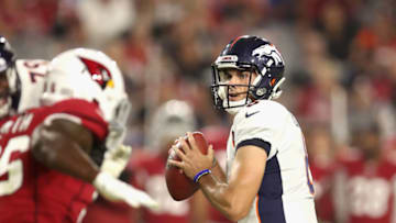 GLENDALE, AZ - AUGUST 30: Quarterback Chad Kelly #6 of the Denver Broncos drops back to pass during the preseason NFL game against the Arizona Cardinals at University of Phoenix Stadium on August 30, 2018 in Glendale, Arizona. (Photo by Christian Petersen/Getty Images)