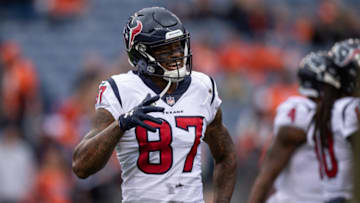 DENVER, CO - NOVEMBER 4: Wide receiver Demaryius Thomas #87 of the Houston Texans stands on the field during warm ups before a game against the Denver Broncos at Broncos Stadium at Mile High on November 4, 2018 in Denver, Colorado. (Photo by Justin Edmonds/Getty Images)