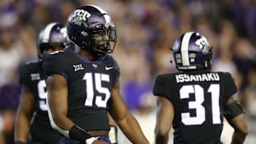 FORT WORTH, TEXAS - NOVEMBER 24: Ben Banogu #15 of the TCU Horned Frogs at Amon G. Carter Stadium on November 24, 2018 in Fort Worth, Texas. (Photo by Ronald Martinez/Getty Images)