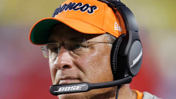 CANTON, OH - AUGUST 01: Head coach Vic Fangio of the Denver Broncos looks on in the first half of a preseason game against the Atlanta Falcons at Tom Benson Hall Of Fame Stadium on August 1, 2019 in Canton, Ohio. (Photo by Joe Robbins/Getty Images)