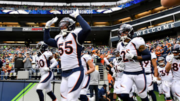 SEATTLE, WASHINGTON - AUGUST 08: Bradley Chubb #55 of the Denver Broncos runs onto the field before the preseason game against the Seattle Seahawks at CenturyLink Field on August 08, 2019 in Seattle, Washington. (Photo by Alika Jenner/Getty Images)