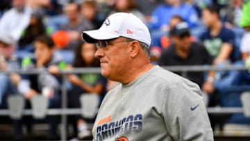 SEATTLE, WASHINGTON - AUGUST 08: Head Coach Vic Fangio of the Denver Broncos walks onto the field before the preseason game against the Seattle Seahawks at CenturyLink Field on August 08, 2019 in Seattle, Washington. (Photo by Alika Jenner/Getty Images)