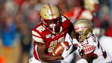 CHESTNUT HILL, MASSACHUSETTS - NOVEMBER 09: Ethon Williams #82 of the Boston College Eagles rushes during the fourth quarter of the game against the Florida State Seminoles at Alumni Stadium on November 09, 2019 in Chestnut Hill, Massachusetts. (Photo by Omar Rawlings/Getty Images)