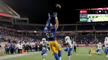 ORLANDO, FL - DECEMBER 19: Josh Oliver #89 of the San Jose State Spartans makes a reception for a touchdown during the AutoNation Cure Bowl against the Georgia State Panthers at Florida Citrus Bowl on December 19, 2015 in Orlando, Florida. (Photo by Sam Greenwood/Getty Images)