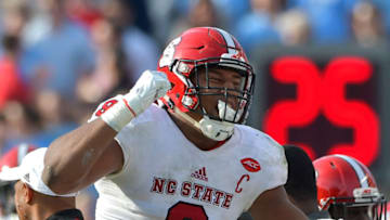 CHAPEL HILL, NC - NOVEMBER 25: Bradley Chubb #9 of the North Carolina State Wolfpack reacts during their game against the North Carolina Tar Heels at Kenan Stadium on November 25, 2016 in Chapel Hill, North Carolina. North Carolina State won 28-21. (Photo by Grant Halverson/Getty Images)