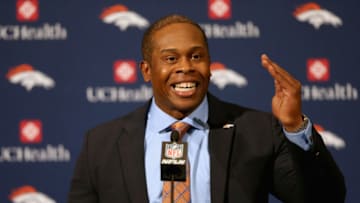 ENGLEWOOD, CO - JANUARY 12: Vance Josepf addresses the media after being introduced as the Denver Broncos new head coach during a press conference at the Paul D. Bowlen Memorial Broncos Centre on January 12, 2017 in Englewood, Colorado. (Photo by Matthew Stockman/Getty Images)
