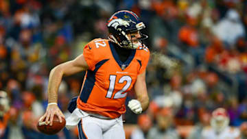 DENVER, CO - DECEMBER 31: Quarterback Paxton Lynch #12 of the Denver Broncos looks downfield against the Kansas City Chiefs at Sports Authority Field at Mile High on December 31, 2017 in Denver, Colorado. (Photo by Dustin Bradford/Getty Images)