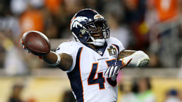 SANTA CLARA, CA - FEBRUARY 07: T.J. Ward #43 of the Denver Broncos celebrates after a play in the fourth quarter against the Carolina Panthers during Super Bowl 50 at Levi's Stadium on February 7, 2016 in Santa Clara, California. (Photo by Patrick Smith/Getty Images)