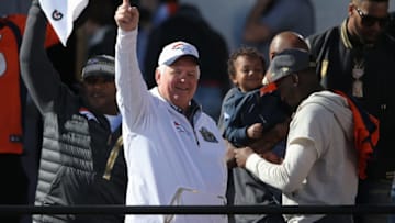 DENVER, CO - FEBRUARY 09: Wade Phillips defensive coordinator of the Denver Broncos celebrates on the stage as the Super Bowl 50 Champion Denver Broncos are honored at a rally on the steps of the Denver City and County Building on February 9, 2016 in Denver, Colorado. The Broncos defeated the Carolina Panthers 24-10 in Super Bowl 50. (Photo by Doug Pensinger/Getty Images)