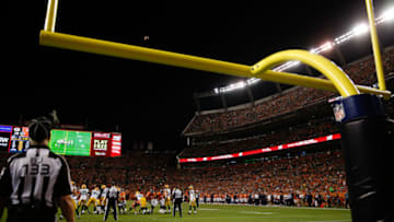 DENVER, CO - AUGUST 26: A field goal off the foot of kicker Brandon McManus