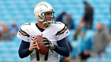 CHARLOTTE, NC - DECEMBER 11: Philip Rivers #17 of the San Diego Chargers throws a pass during pregame warm ups against the Carolina Panthers at Bank of America Stadium on December 11, 2016 in Charlotte, North Carolina. (Photo by Grant Halverson/Getty Images)