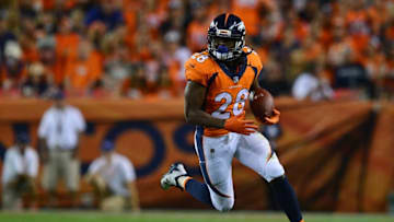 DENVER, CO - SEPTEMBER 11: Running back Jamaal Charles #28 of the Denver Broncos rushes for 12 yards in the third quarter of the game against the Los Angeles Chargers at Sports Authority Field at Mile High on September 11, 2017 in Denver, Colorado. (Photo by Dustin Bradford/Getty Images)