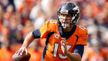 DENVER, CO - OCTOBER 01: Trevor Siemian #13 of the Denver Broncos rolls out of the pocket against the Oakland Raiders at Sports Authority Field at Mile High on October 1, 2017 in Denver, Colorado. (Photo by Matthew Stockman/Getty Images)