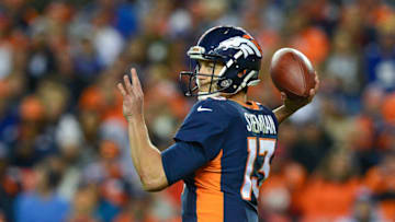 DENVER, CO - OCTOBER 15: Quarterback Trevor Siemian #13 of the Denver Broncos passes against the New York Giants during a game at Sports Authority Field at Mile High on October 15, 2017 in Denver, Colorado. (Photo by Dustin Bradford/Getty Images)