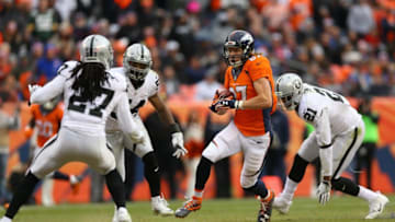 DENVER, CO - JANUARY 1: Wide receiver Jordan Taylor #87 of the Denver Broncos catches a pass in the second quarter of the game against the Oakland Raiders at Sports Authority Field at Mile High on January 1, 2017 in Denver, Colorado. (Photo by Justin Edmonds/Getty Images)