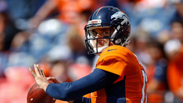 DENVER, CO - SEPTEMBER 17: Quarterback Brock Osweiler #17 of the Denver Broncos throws as he warms up before a game against the Dallas Cowboys at Sports Authority Field at Mile High on September 17, 2017 in Denver, Colorado. (Photo by Justin Edmonds/Getty Images)