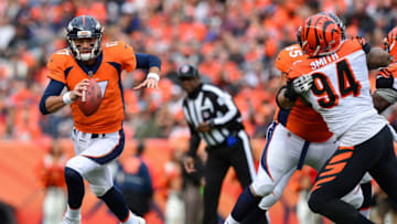 DENVER, CO - NOVEMBER 19: Quarterback Brock Osweiler #17 of the Denver Broncos rushes against the Cincinnati Bengals in the first quarter of a game at Sports Authority Field at Mile High on November 19, 2017 in Denver, Colorado. (Photo by Dustin Bradford/Getty Images)