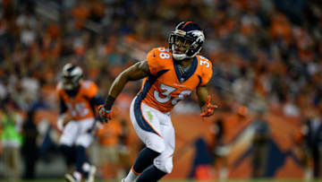 DENVER, CO - AUGUST 31: Cornerback Marcus Rios #38 of the Denver Broncos defends against the Arizona Cardinals during a preseason NFL game at Sports Authority Field at Mile High on August 31, 2017 in Denver, Colorado. (Photo by Dustin Bradford/Getty Images)