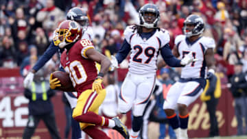 LANDOVER, MD - DECEMBER 24: Wide receiver Jamison Crowder #80 of the Washington Redskins catches a second quarter touchdown pass against the Denver Broncos at FedExField on December 24, 2017 in Landover, Maryland. (Photo by Rob Carr/Getty Images)