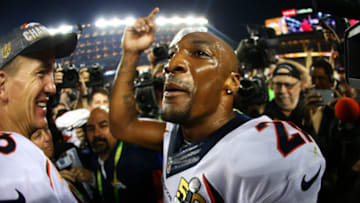SANTA CLARA, CA - FEBRUARY 07: Aqib Talib #21 of the Denver Broncos celebrates after defeating the Carolina Panthers during Super Bowl 50 at Levi's Stadium on February 7, 2016 in Santa Clara, California. The Broncos defeated the Panthers 24-10. (Photo by Ronald Martinez/Getty Images)
