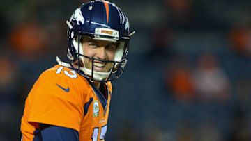 DENVER, CO - NOVEMBER 12: Quarterback Trevor Siemian #13 of the Denver Broncos smiles as he warms up before a game against the New England Patriots at Sports Authority Field at Mile High on November 12, 2017 in Denver, Colorado. (Photo by Dustin Bradford/Getty Images)