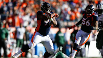DENVER, CO - DECEMBER 10: Defensive end Shelby Harris #96 of the Denver Broncos celebrates a first quarter sack on quarterback Josh McCown #15 of the New York Jets at Sports Authority Field at Mile High on December 10, 2017 in Denver, Colorado. (Photo by Justin Edmonds/Getty Images)