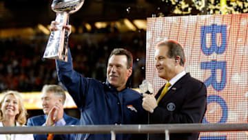 SANTA CLARA, CA - FEBRUARY 07: Head coach Gary Kubiak of the Denver Broncos celebrates witht the Vince Lombardi Trophy after Super Bowl 50 at Levi's Stadium on February 7, 2016 in Santa Clara, California. The Broncos defeated the Panthers 24-10. (Photo by Ezra Shaw/Getty Images)