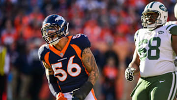 DENVER, CO - DECEMBER 10: Outside linebacker Shane Ray #56 of the Denver Broncos celebrates a defensive pass broken up at Sports Authority Field at Mile High on December 10, 2017 in Denver, Colorado. (Photo by Dustin Bradford/Getty Images)